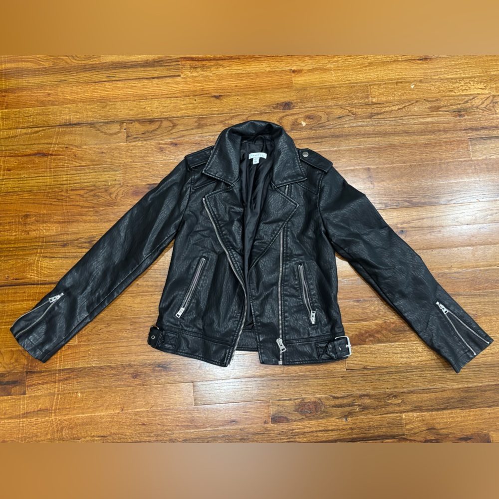 Topshop Black Leather Outerwear